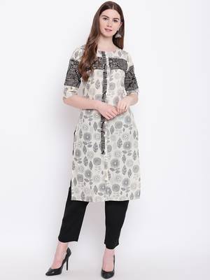Off-white printed cotton cotton-kurtis 2