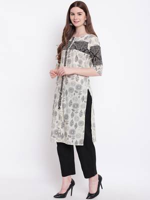 Off-white printed cotton cotton-kurtis 3