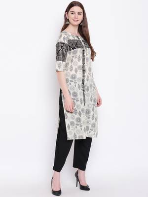 Off-white printed cotton cotton-kurtis 4
