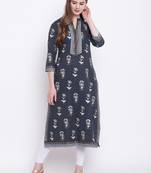 Blue embroidered cotton cotton-kurtis