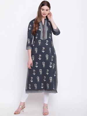 Blue embroidered cotton cotton-kurtis 2