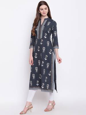 Blue embroidered cotton cotton-kurtis 3
