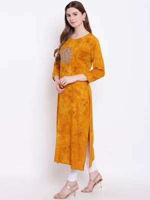 Mustard embroidered rayon ethnic-kurtis 3