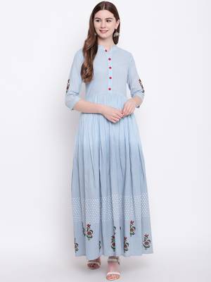 Blue printed cotton cotton-kurtis 2