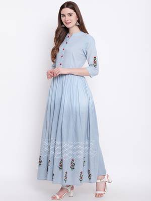 Blue printed cotton cotton-kurtis 3
