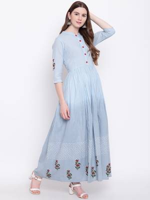 Blue printed cotton cotton-kurtis 4