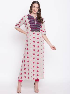 White printed cotton cotton-kurtis 1