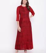 Red embroidered rayon ethnic-kurtis