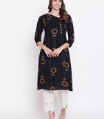 Black printed rayon ethnic-kurtis