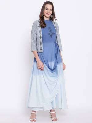 Blue printed cotton cotton-kurtis 1