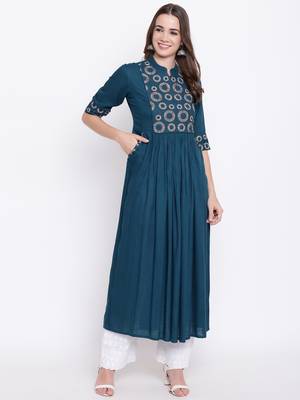 Blue embroidered rayon ethnic-kurtis 2
