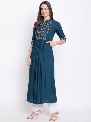 Blue embroidered rayon ethnic-kurtis 3