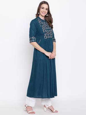 Blue embroidered rayon ethnic-kurtis 4