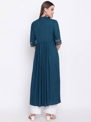Blue embroidered rayon ethnic-kurtis 5