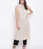 Beige printed cotton cotton-kurtis