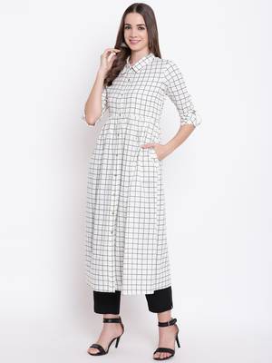 Off-white printed cotton cotton-kurtis 3