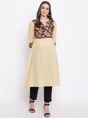 Cream printed cotton cotton-kurtis 1