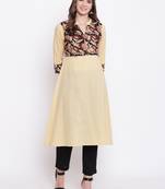 Cream printed cotton cotton-kurtis