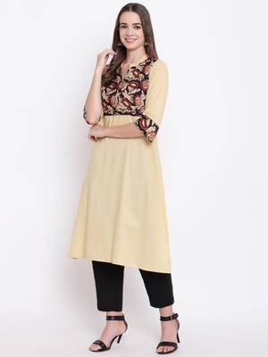 Cream printed cotton cotton-kurtis 3