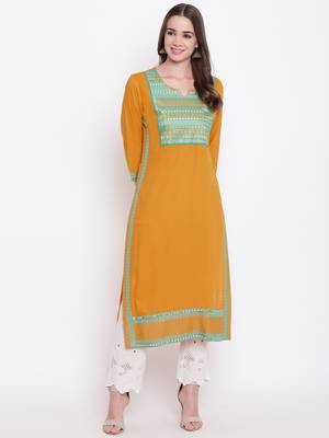 Mustard embroidered rayon ethnic-kurtis 1
