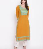 Mustard embroidered rayon ethnic-kurtis