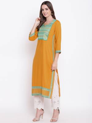 Mustard embroidered rayon ethnic-kurtis 3
