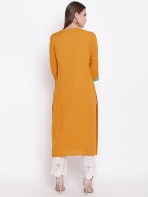 Mustard embroidered rayon ethnic-kurtis 5