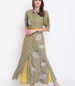 Brown embroidered rayon ethnic-kurtis