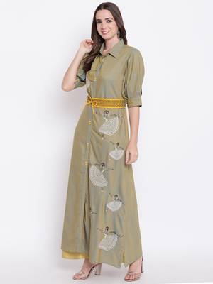 Brown embroidered rayon ethnic-kurtis 3