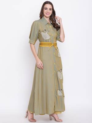Brown embroidered rayon ethnic-kurtis 4