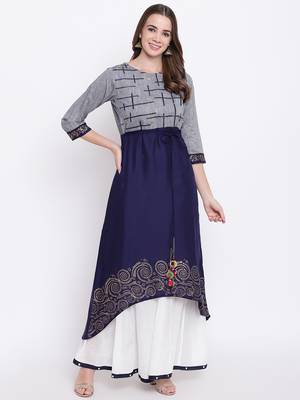 Grey printed cotton cotton-kurtis 2