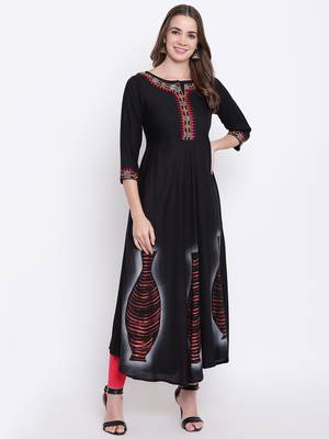 Black embroidered rayon ethnic-kurtis 1