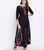 Black embroidered rayon ethnic-kurtis