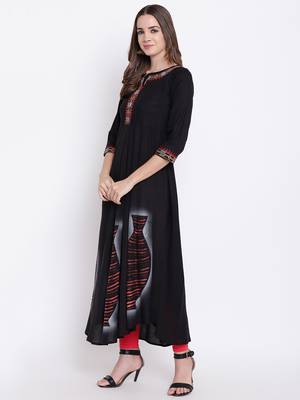 Black embroidered rayon ethnic-kurtis 3