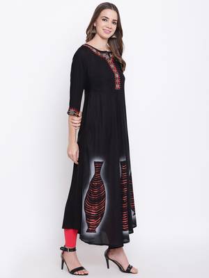 Black embroidered rayon ethnic-kurtis 4