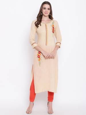 Beige embroidered rayon ethnic-kurtis 1