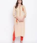 Beige embroidered rayon ethnic-kurtis