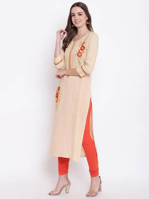 Beige embroidered rayon ethnic-kurtis 3