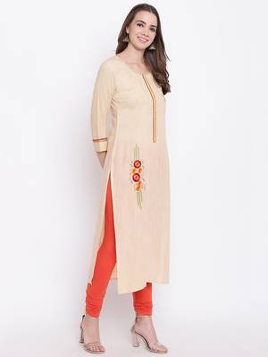 Beige embroidered rayon ethnic-kurtis 4