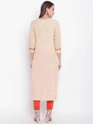 Beige embroidered rayon ethnic-kurtis 5