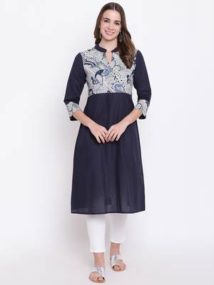 Navy-blue printed cotton cotton-kurtis 1