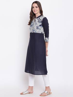 Navy-blue printed cotton cotton-kurtis 3