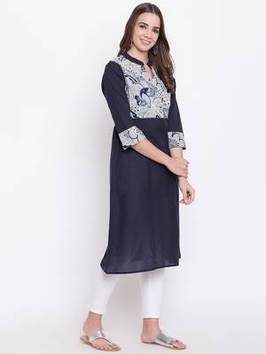 Navy-blue printed cotton cotton-kurtis 4