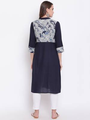 Navy-blue printed cotton cotton-kurtis 5