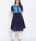 Navy-blue printed cotton cotton-kurtis