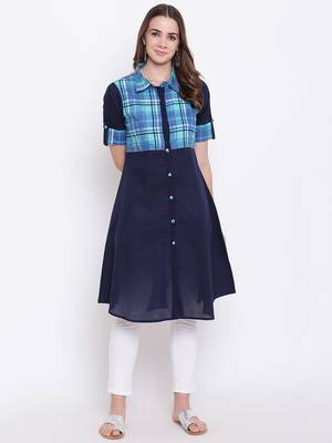 Navy-blue printed cotton cotton-kurtis 2