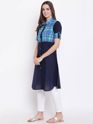 Navy-blue printed cotton cotton-kurtis 3