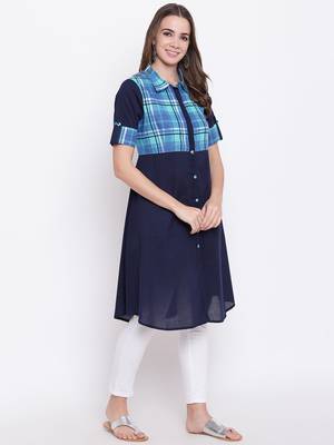 Navy-blue printed cotton cotton-kurtis 4