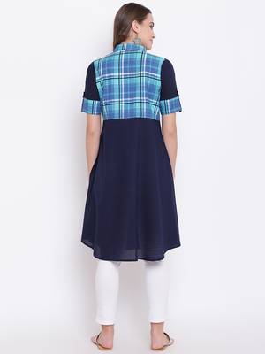 Navy-blue printed cotton cotton-kurtis 5