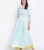 Aqua-blue embroidered rayon ethnic-kurtis